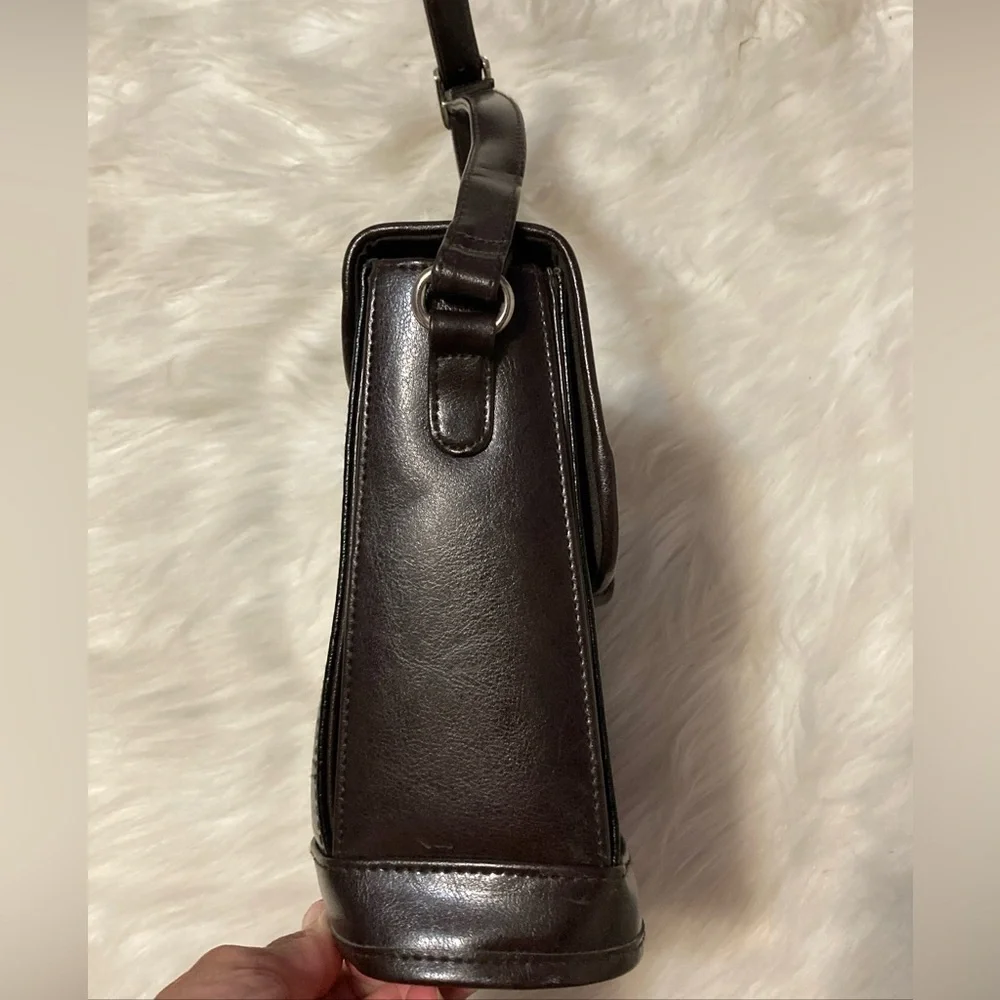 Vintage Marlo black leather‎ mock croc brown shoulder purse western bucket bag